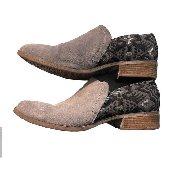 Toms Boots Womens 12W Low Ankle Booties Gray Suede Casual Aztec Pattern - Picture 1 of 6